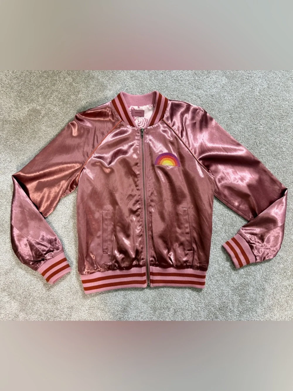MOTHER “Sunshine City” Satin Letterman Bomber Jacket | size Small | EUC - Picture 1 of 16